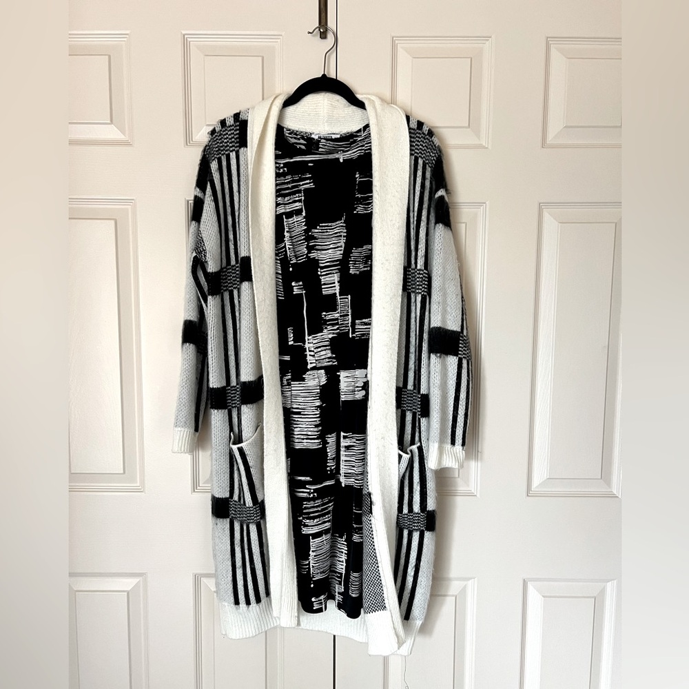 Chic Black & White Cardigan Medium, and Sleeveless Dress Size 6